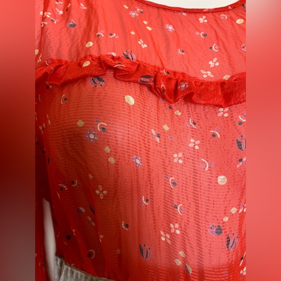 Marc Jacobs Tangerine Floral Blouse with Velvet Belting - Picture 3 of 13